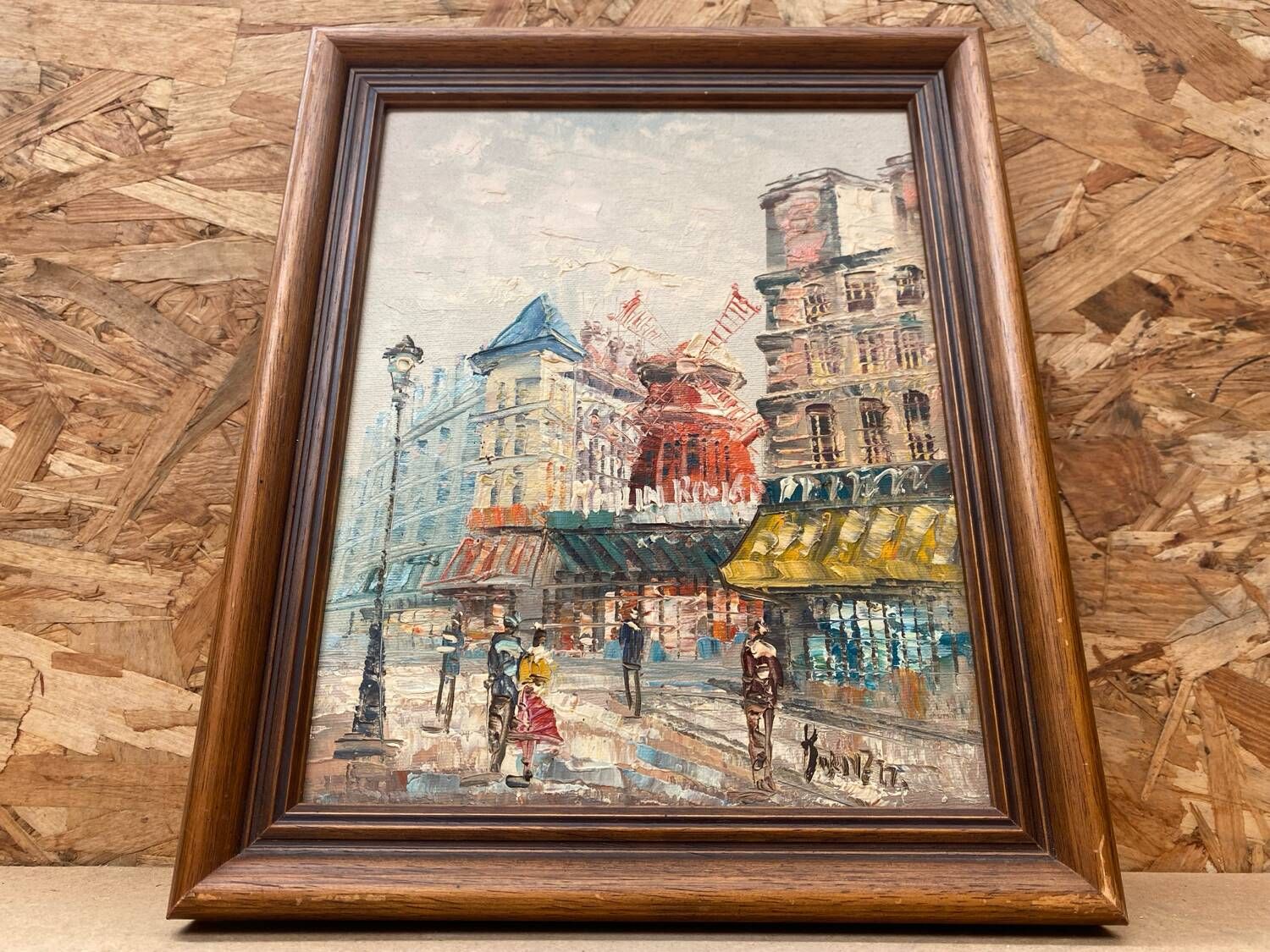 Old painting caroline burnett view paris moulin rouge oil on canvas