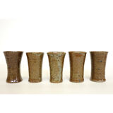 Sandstone teapot from La Borne and 5 cups signed Tiffoche, 1970s.