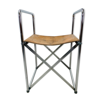 Folding stool leather and chrome Bauhaus style