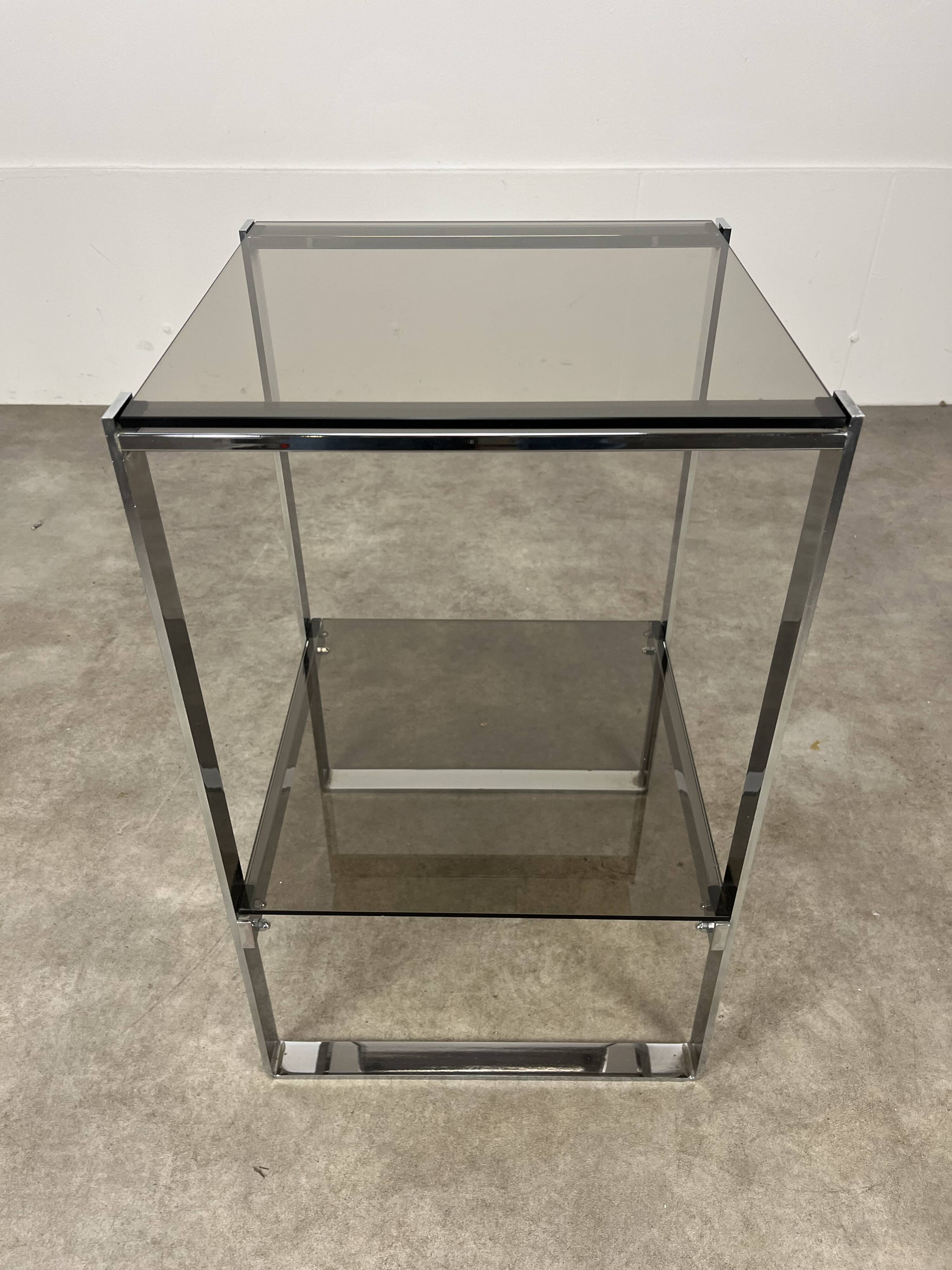 Chrome metal and smoked glass side table, 70s, side table
