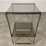 Chrome metal and smoked glass side table, 70s, side table