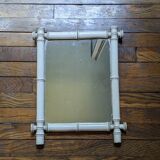 White painted bamboo mirror, vintage bohemian country decor, 50s
