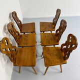 Set of 6 Alsatian double heart chairs in solid oak, early 20th century