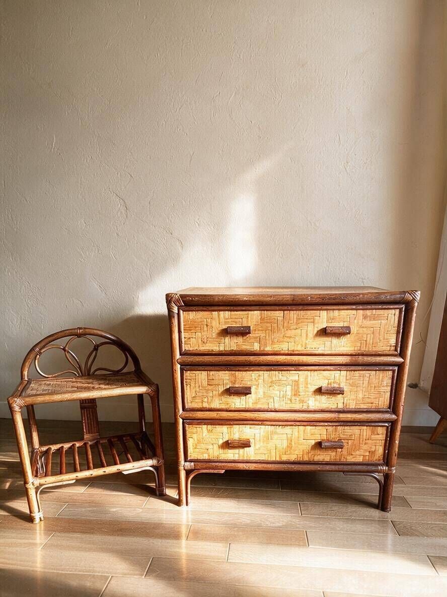 Rattan and bamboo chest of drawers 1960