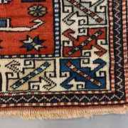 Old Turkish Kazak Rug Oriental 132x95 cm vintage tribal carpet, Red and Blue