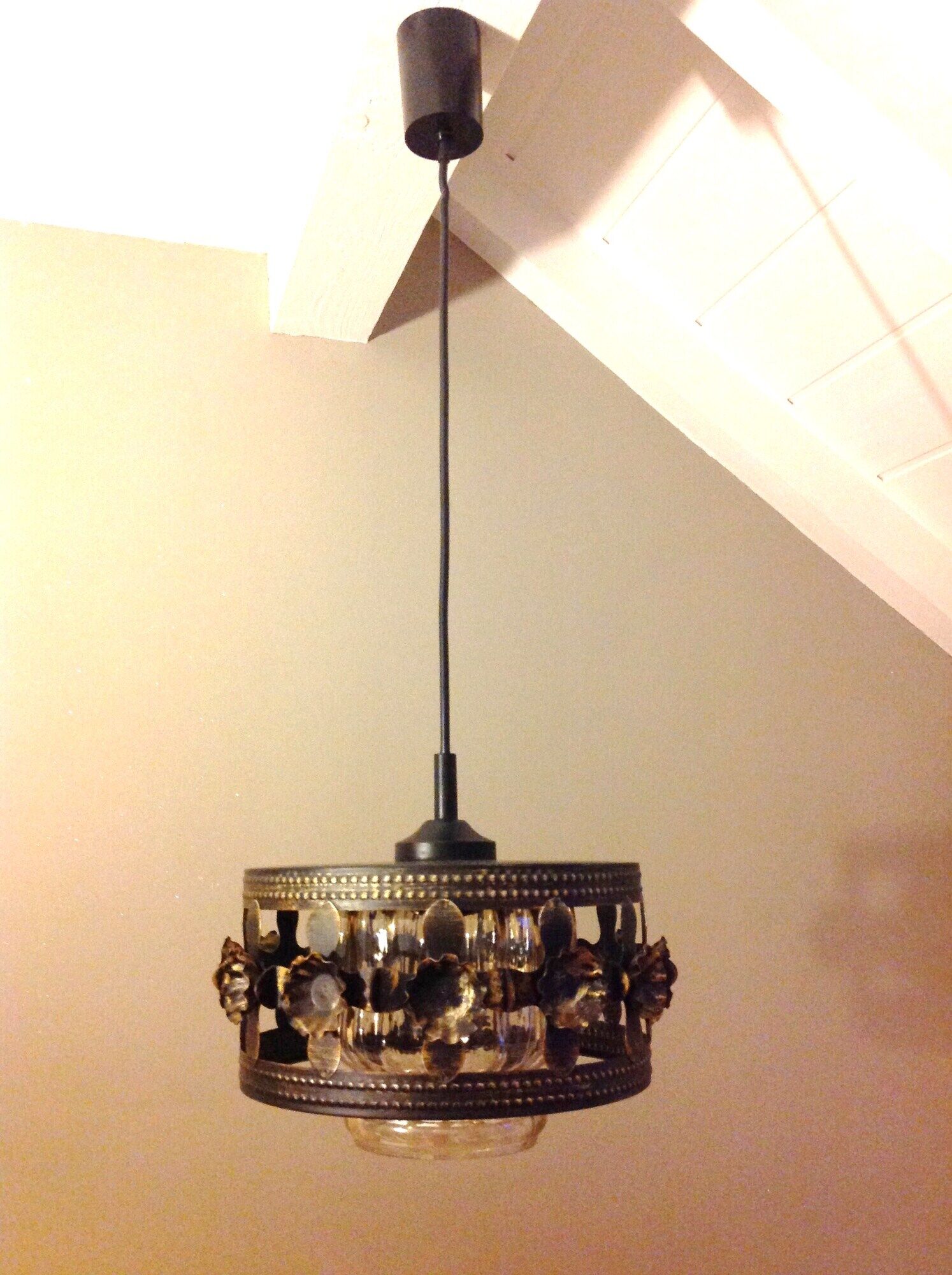 Suspension in enamelled amber glass / vintage 60s-70s