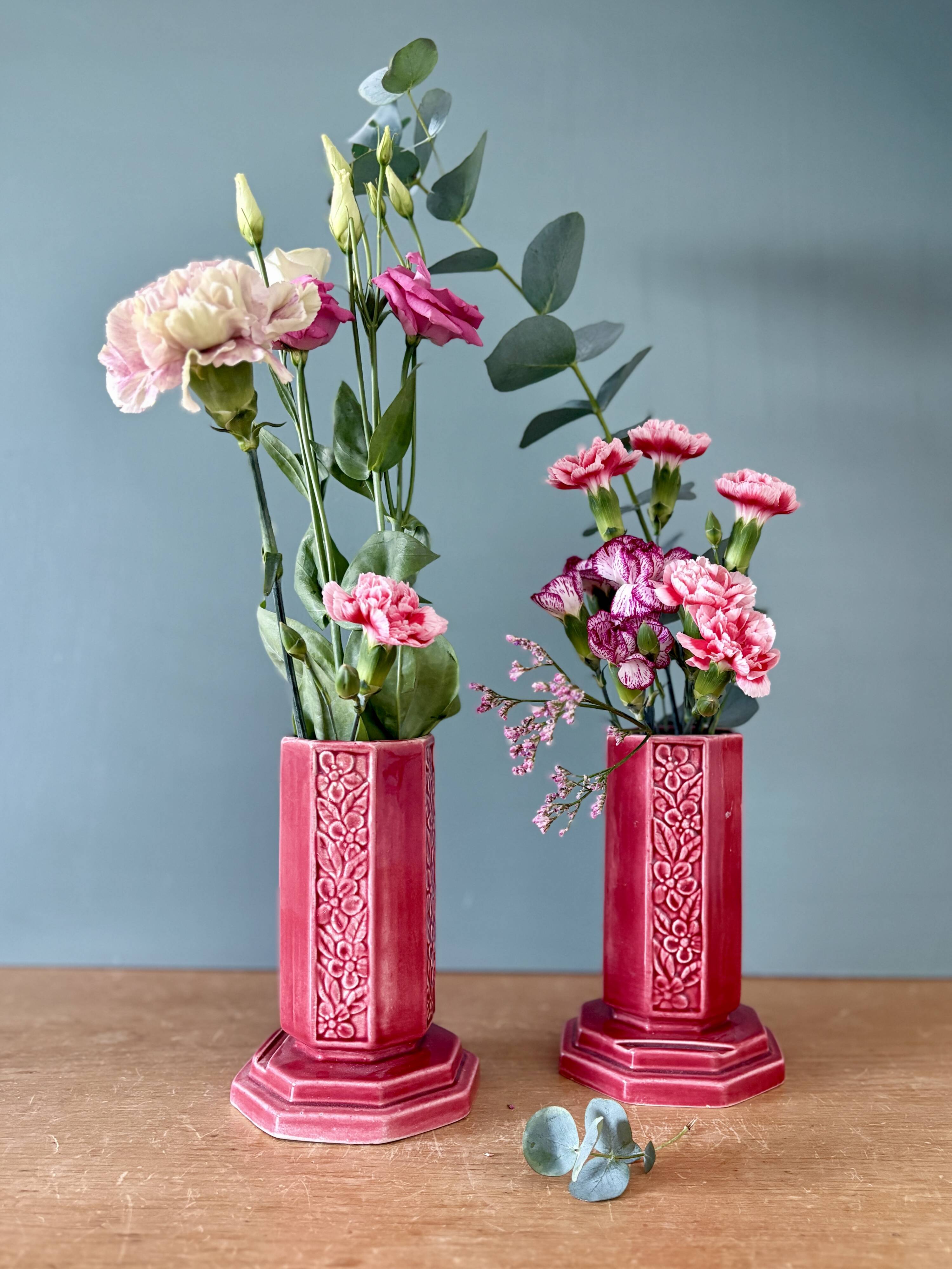 Lot de 2 vases art déco en céramique Rose de Digoin