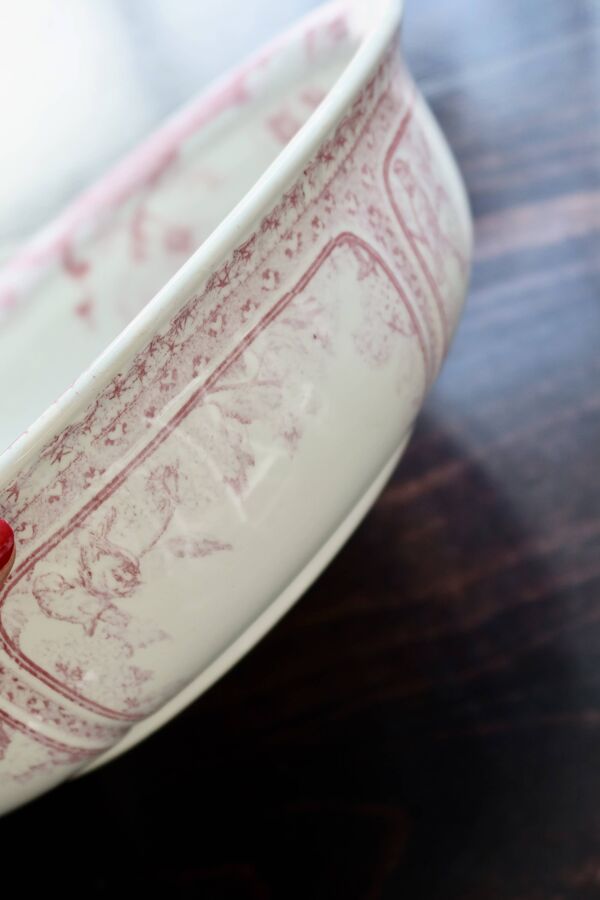 Bassine / saladier ancien faïence Lunéville modèle Printanier rouge