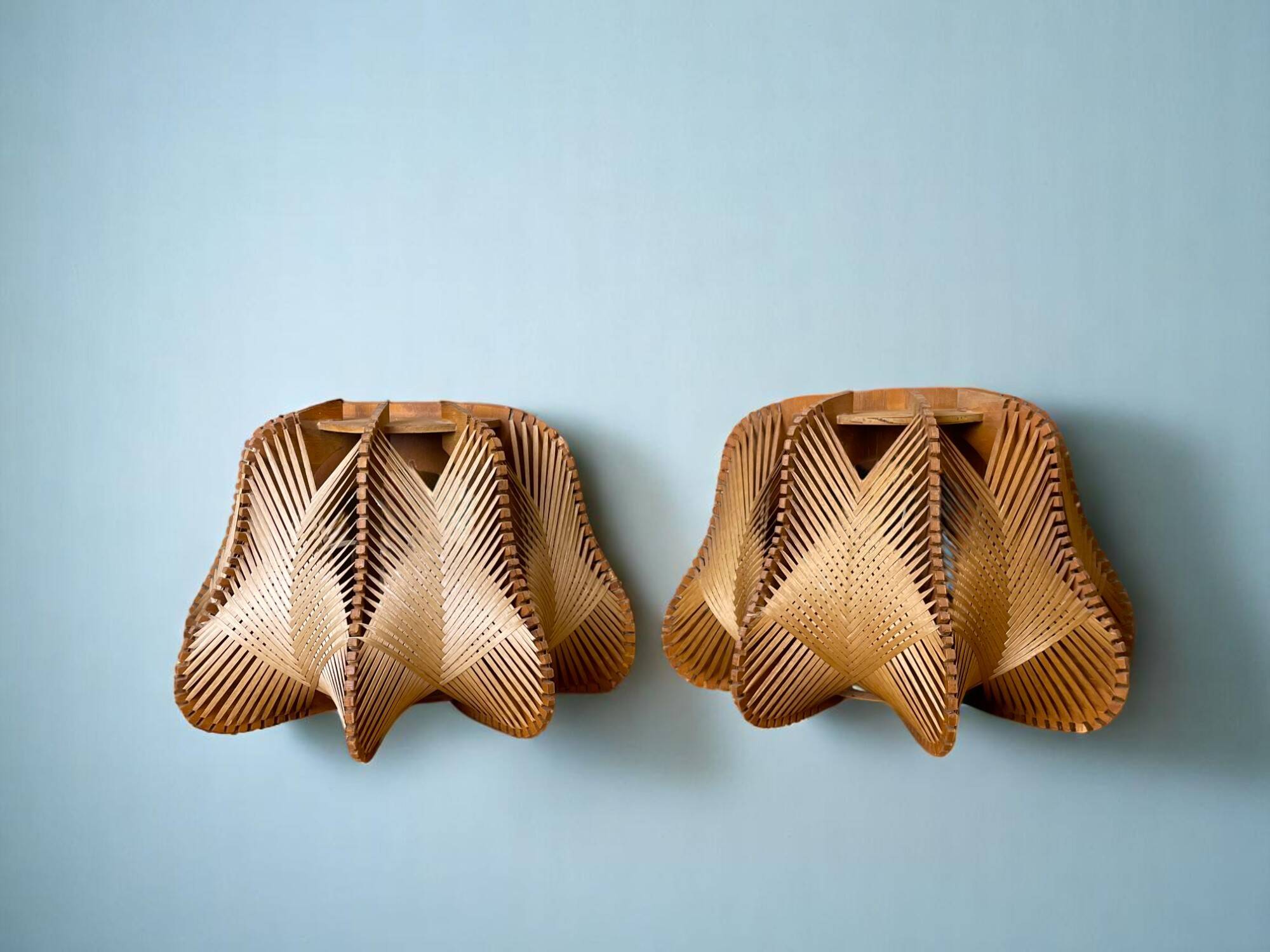 Pair of wooden light wall sconces for bedroom