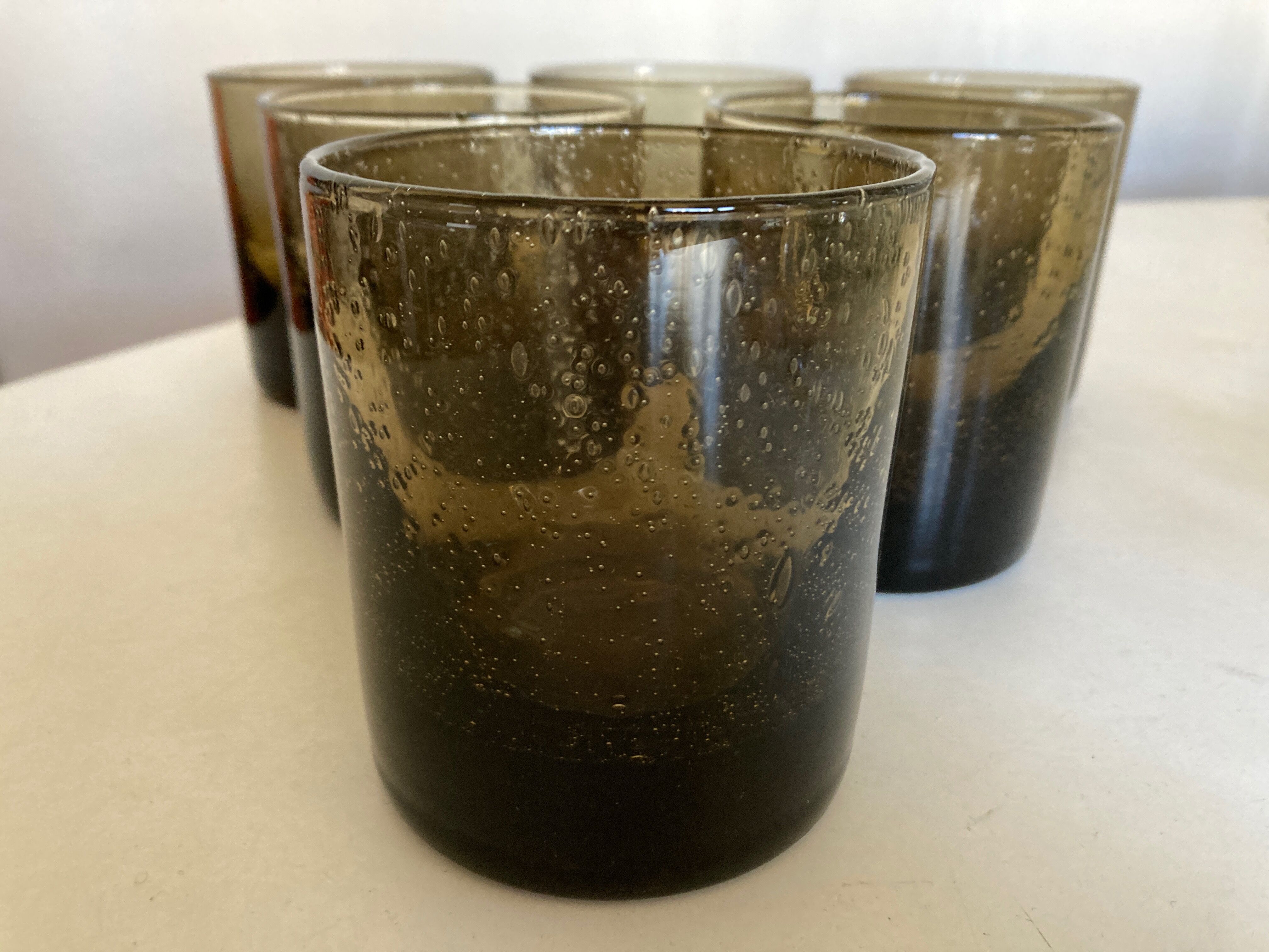 Set de 6 verres gobelets en verre bullé 1970