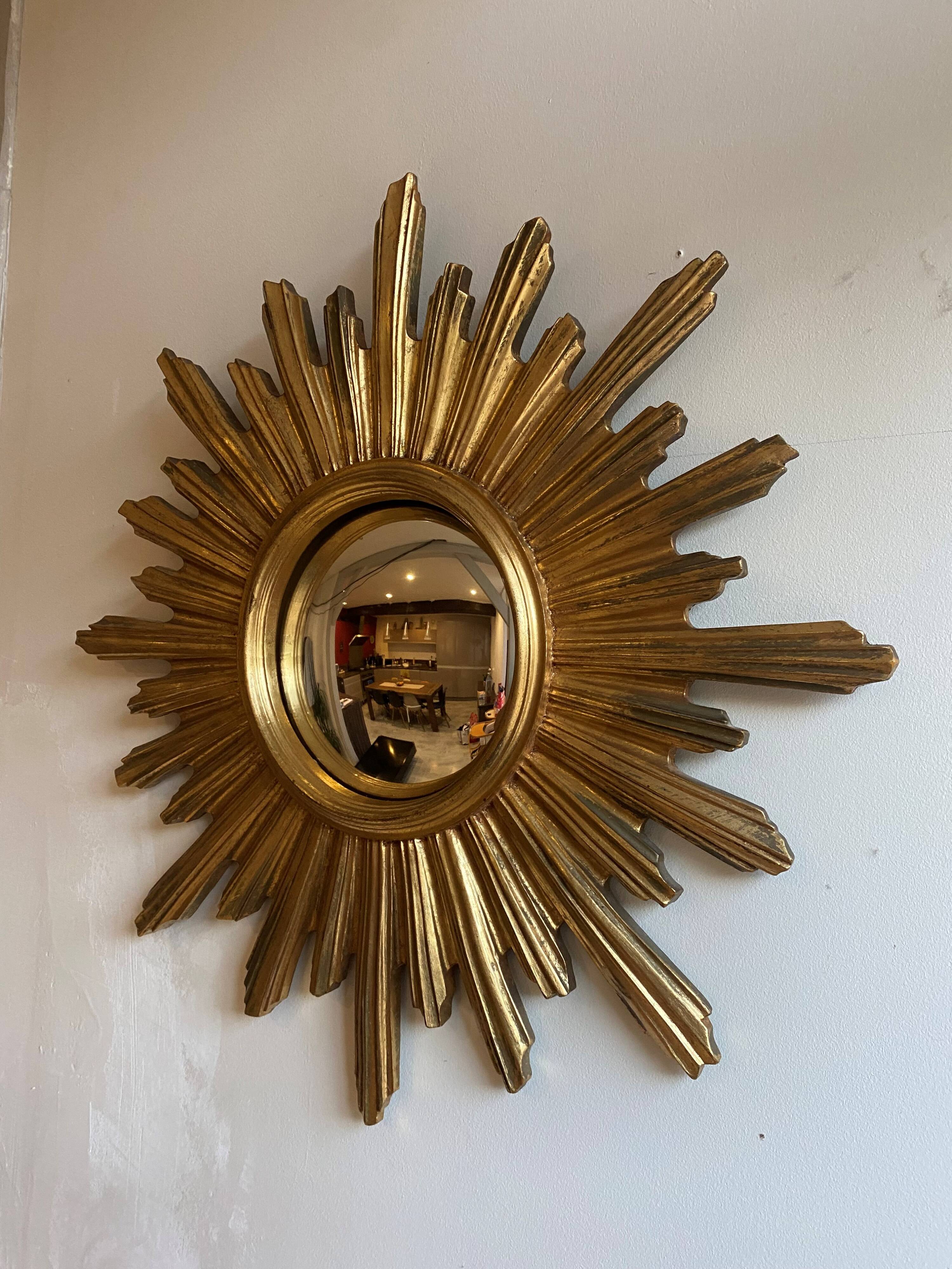 Large witch's eye sun mirror dia 52cm curved vintage 1960