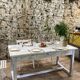 Farmhouse table 6 people white patinated in rectangular solid oak