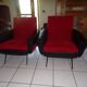 Armchairs skai black and red fabric vintage 70