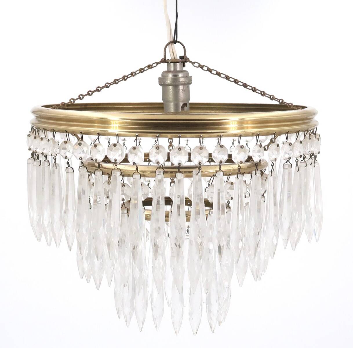 Crystal and brass tassel chandelier, 1930s