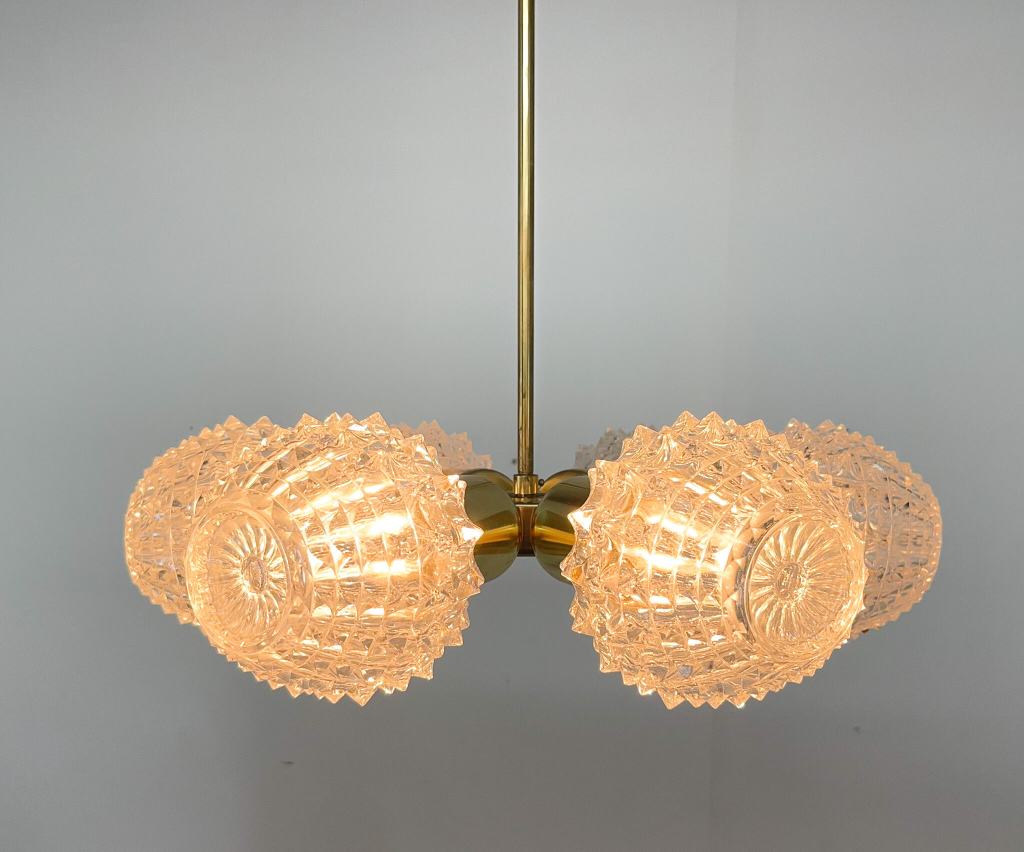 1960's brass & glass chandelier by kamenicky senov, 2 pieces available