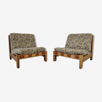 Paire de fauteuils vintage motifs aztèques des années 60/70