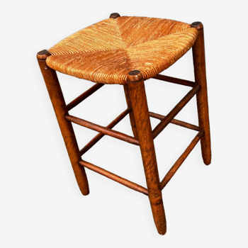 Low stool in wood and wicker