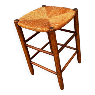 Low stool in wood and wicker