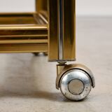 Bar Cart in Gold and Chrome with Glass Shelves, 1970s