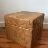 Vintage patchwork leather storage pouf circa 1960