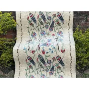 Hand-Knotted Silk Runner Rug for Hallway, Ivory Floral Vine Design Rug for Kitchen
