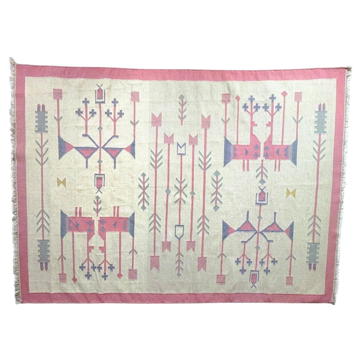 Vintage kilim rug, wool and cotton, folk art style, Poland, 1970s