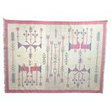 Vintage kilim rug, wool and cotton, folk art style, Poland, 1970s