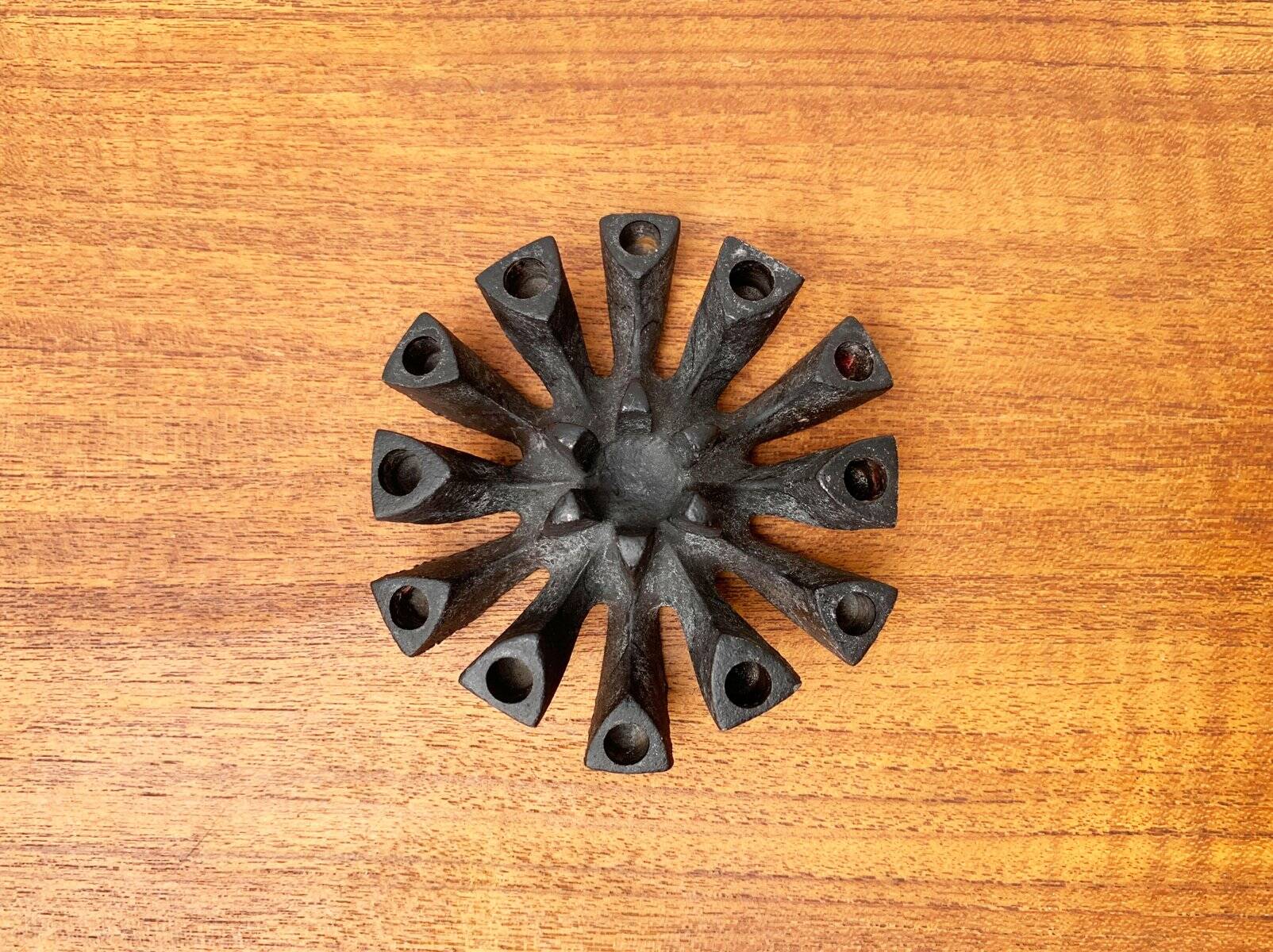 Brutalist cast iron candlestick from mid-century Japan by Jens H. Quistgaard, 1960s.