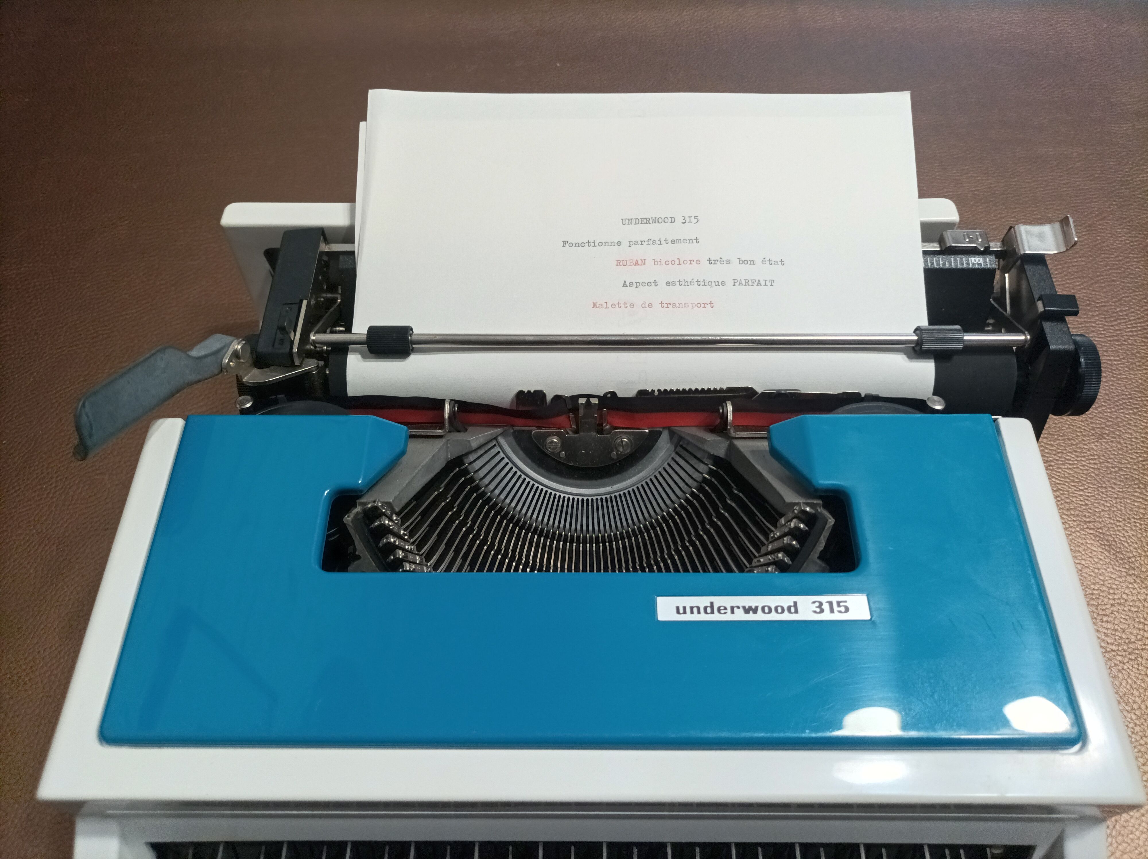Blue Underwood 315 typewriter