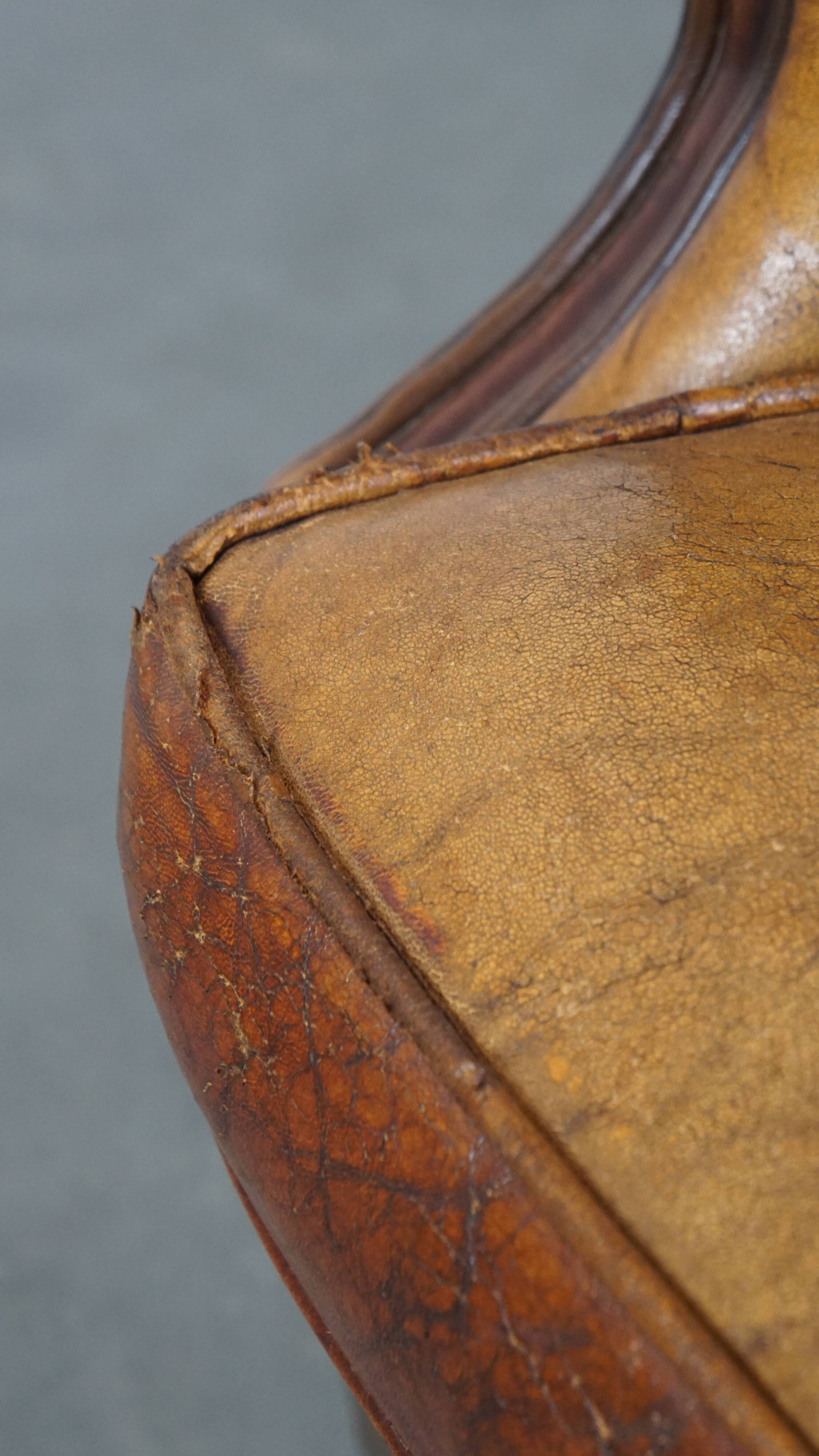 Vintage Sheepskin Leather Wingback Chair