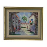 Original 1950s Swedish modernist oil painting on canvas "Street View" by CHARLES SCHÖLANDER.