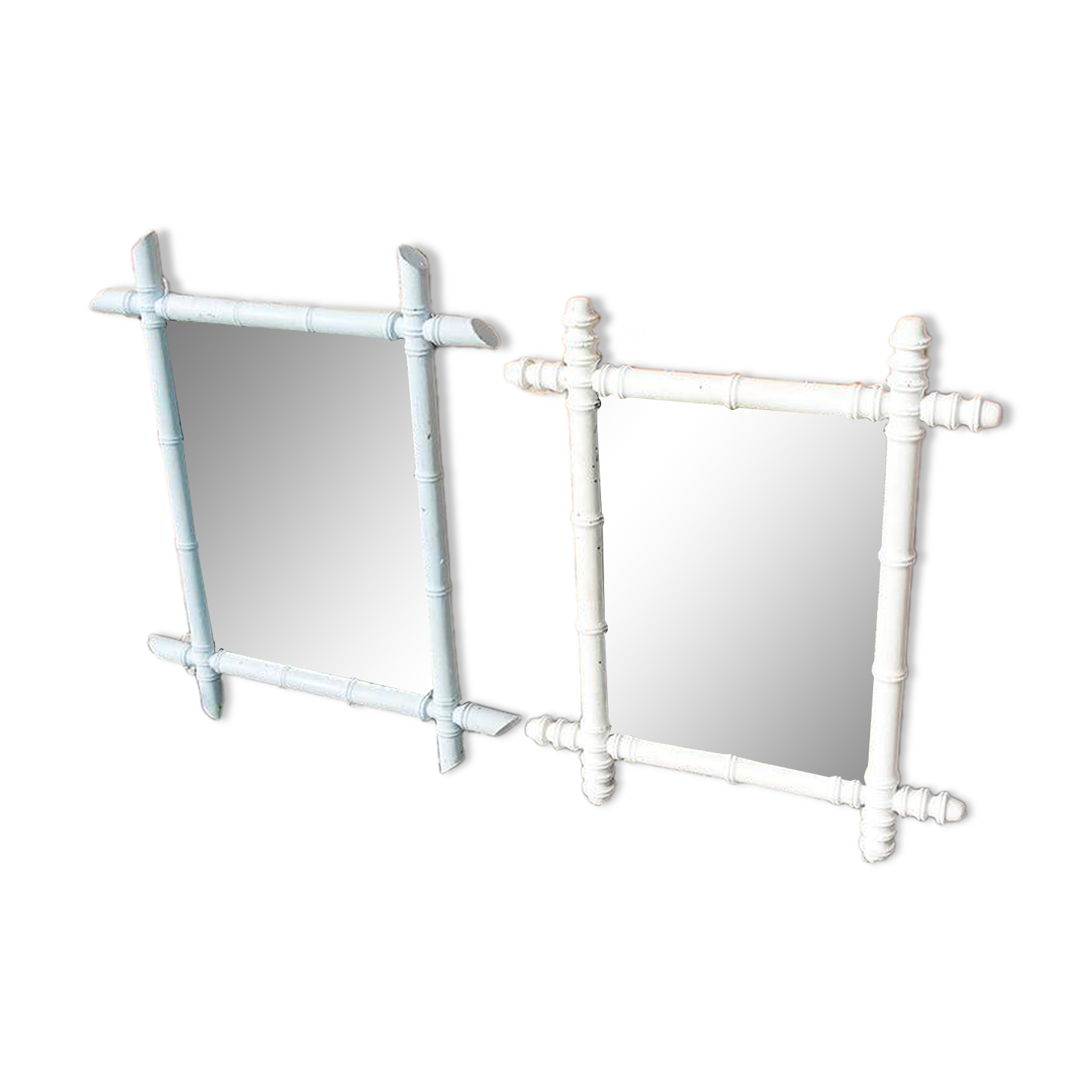 2 Antique Painted Faux Bamboo Mirrors