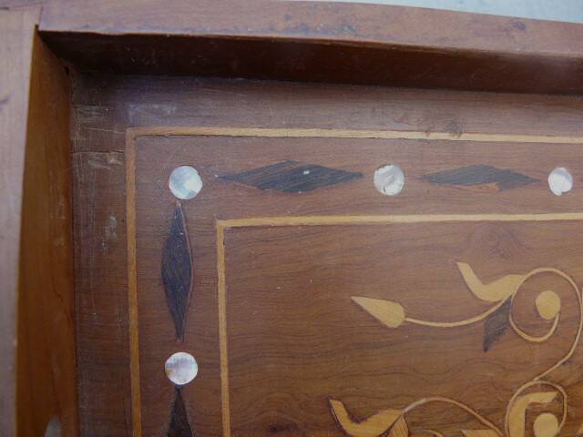 Ancien plateau de service marqueterie bois & nacre vintage