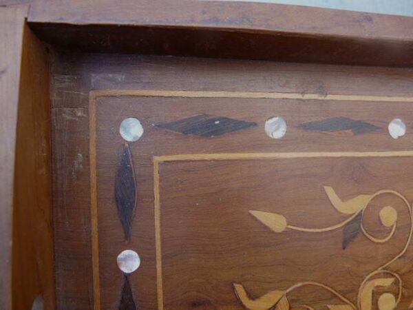 Ancien plateau de service marqueterie bois & nacre vintage