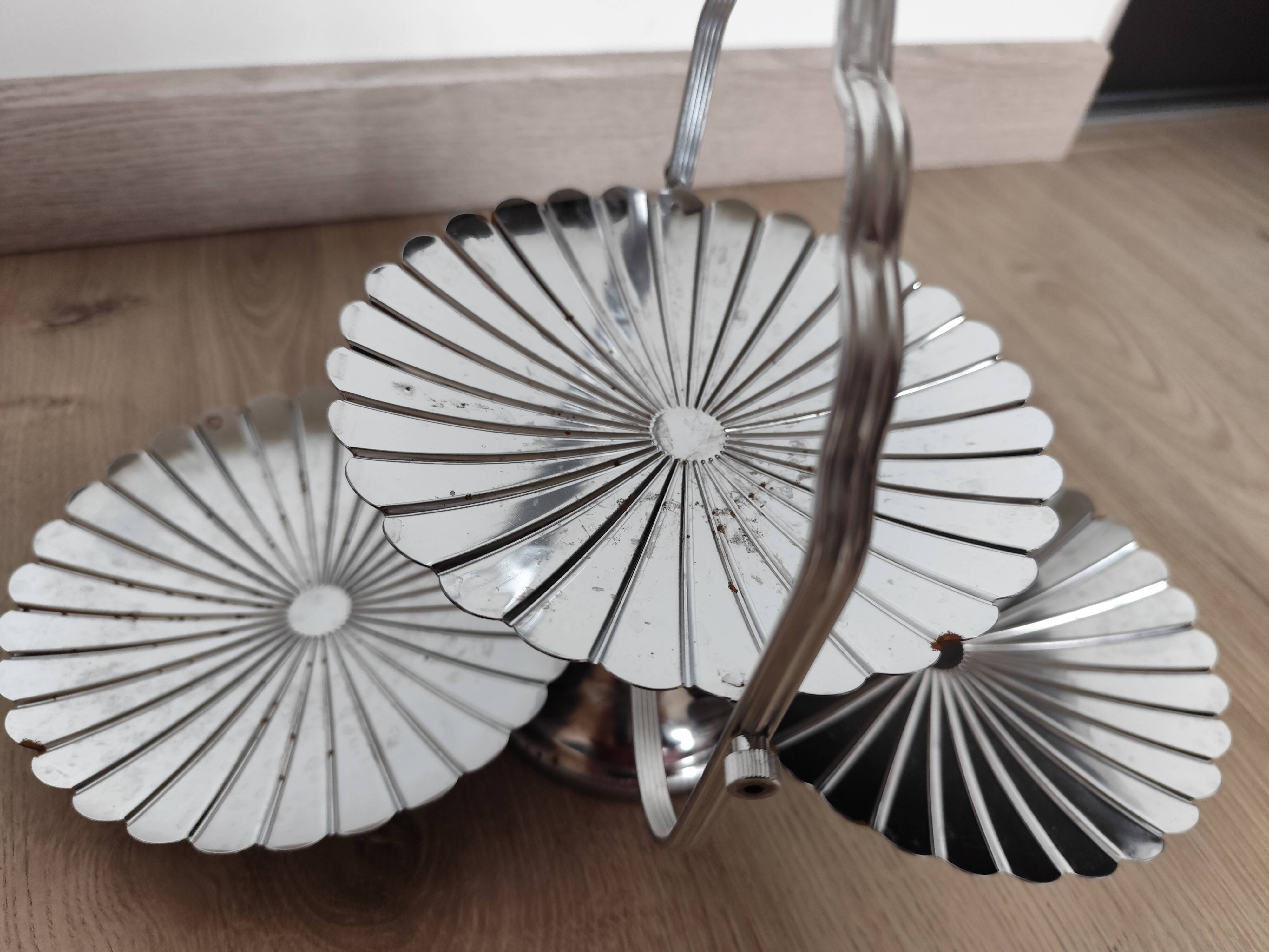 Vintage chrome-plated metal display stand for appetizers and petits fours