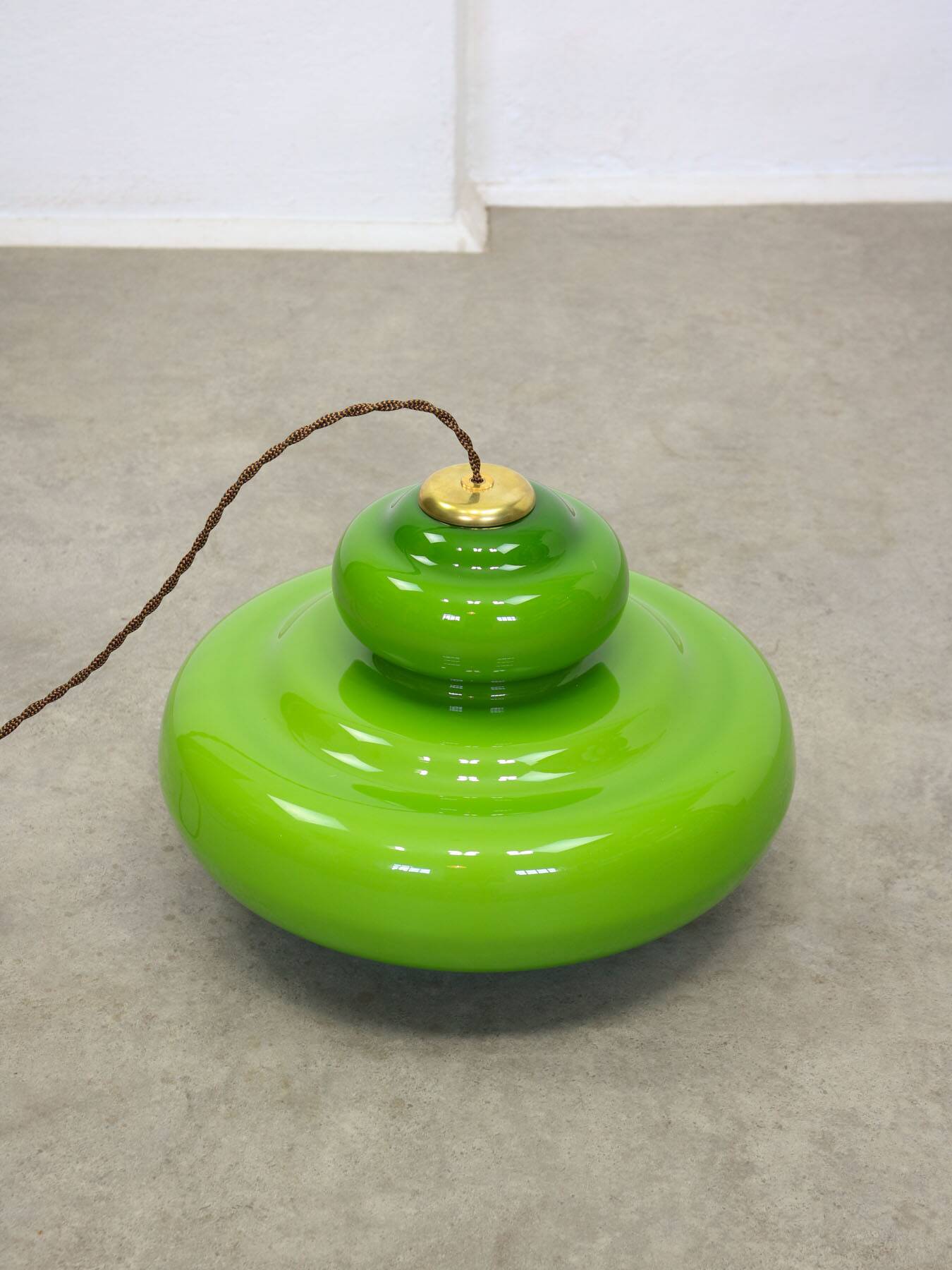 Mid-Century Italian Green Glass and Brass Pendant Lamp