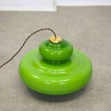 Mid-Century Italian Green Glass and Brass Pendant Lamp