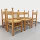 Suite of 6 vintage brutalist chairs in solid oak wood and straw from the 60s