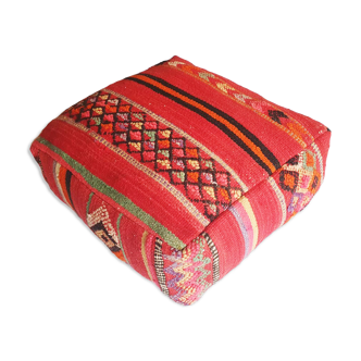 Moroccan kilim pouf - red rainbow 60 x 60 x 20 cm