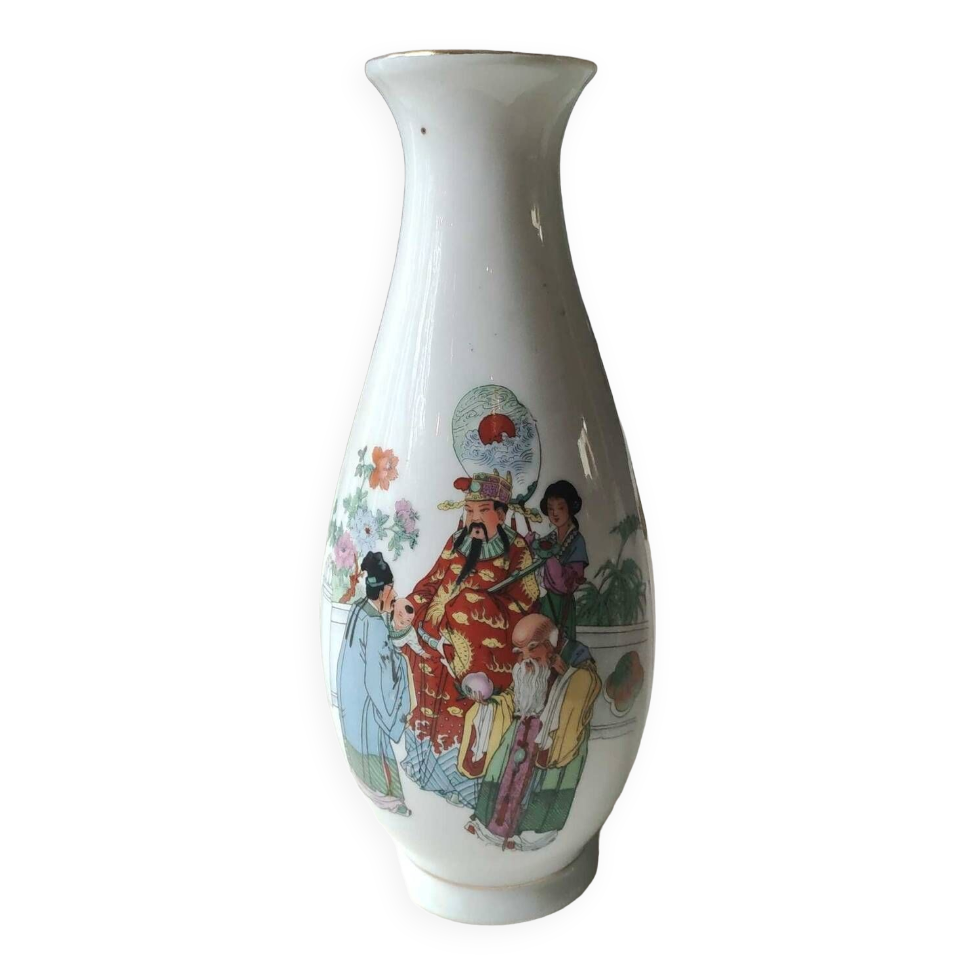 Traditional Japanese hand-painted pear-shaped vase. Geisha life scenes decor. High 26.5 cm