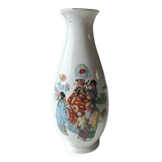 Traditional Japanese hand-painted pear-shaped vase. Geisha life scenes decor. High 26.5 cm