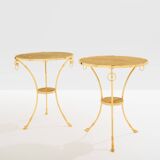 Set of 4 neoclassical side tables in brass and marble by Maison Charles, 1960.