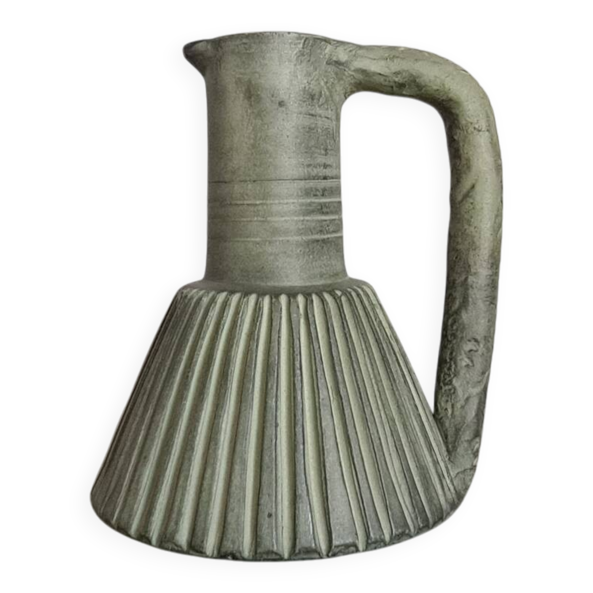 Vintage green ceramic pitcher, decorative jug from the 1960s