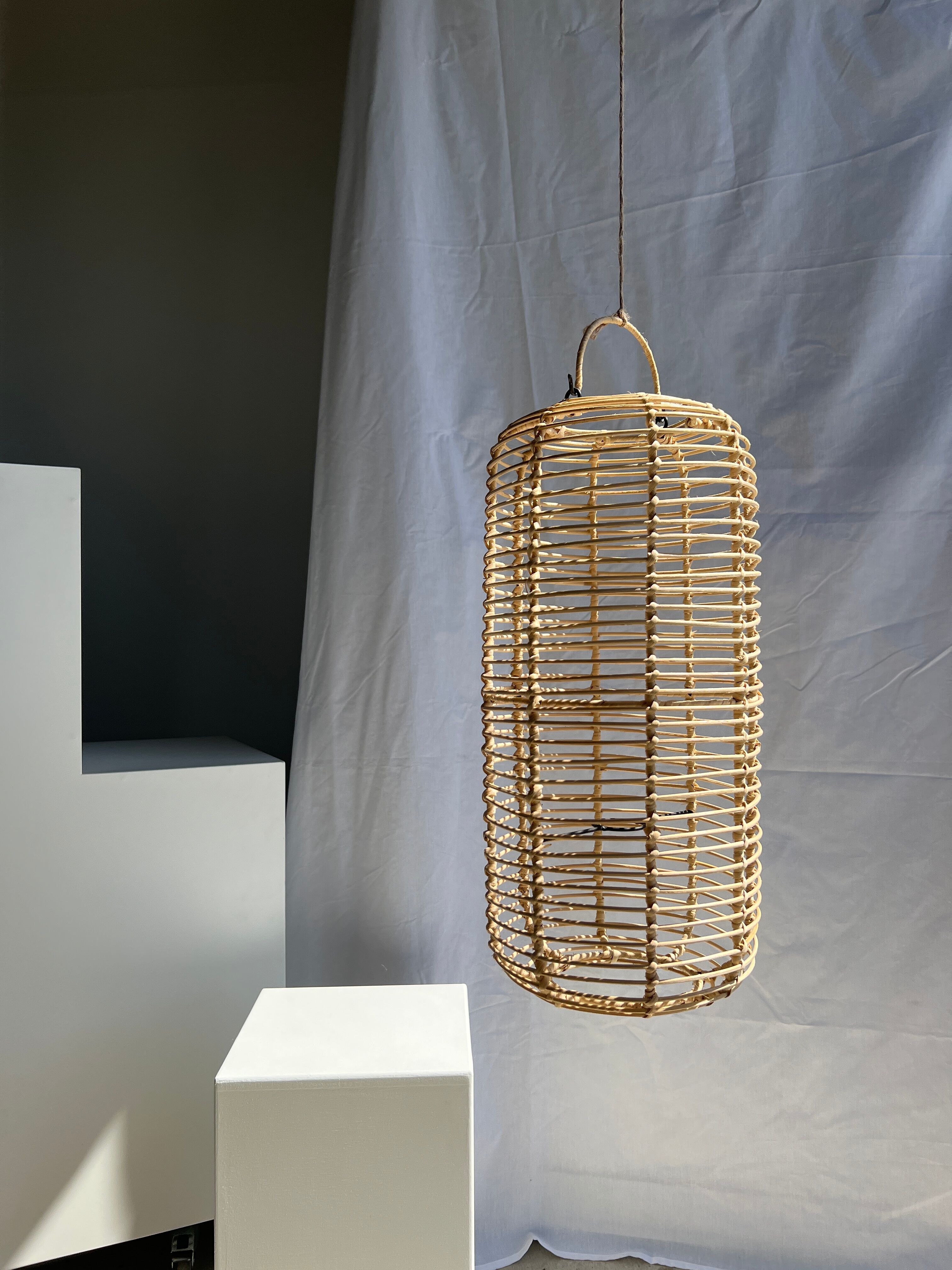 Large lantern-shaped rattan pendant lamp H50 D24