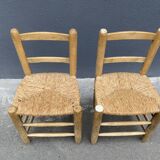 Set of 2 chairs in raw wood and straw from the 50s