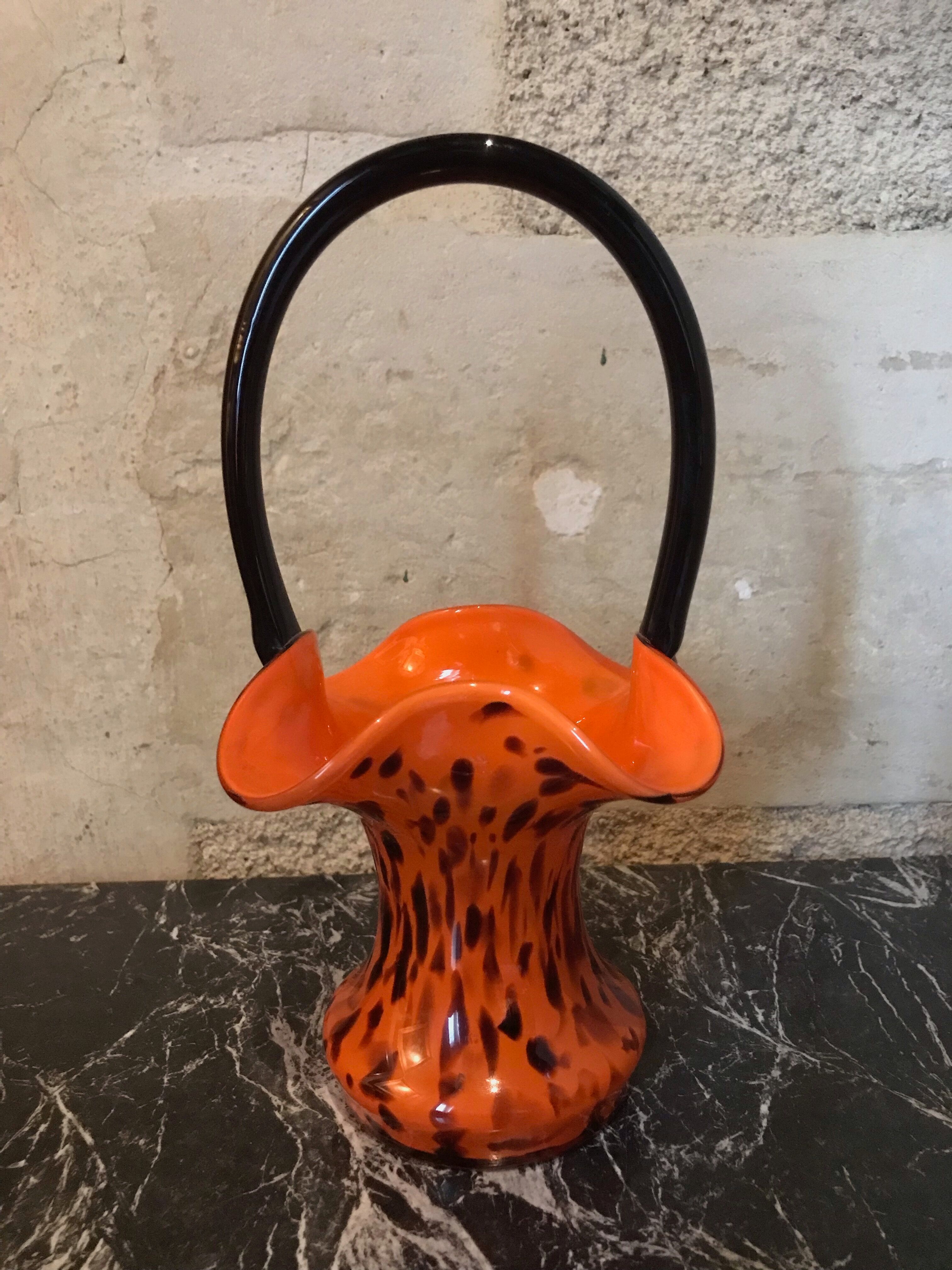 Blown glass basket vase