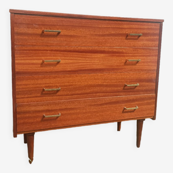 Commode meuble 4 tiroirs bois vintage sur pieds