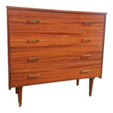 Commode meuble 4 tiroirs bois vintage sur pieds