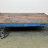Grand chariot table basse industrielle bleue, 1960