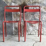 Pair of tolix T1 chairs in red metal by Xavier Pauchard - vintage 1960